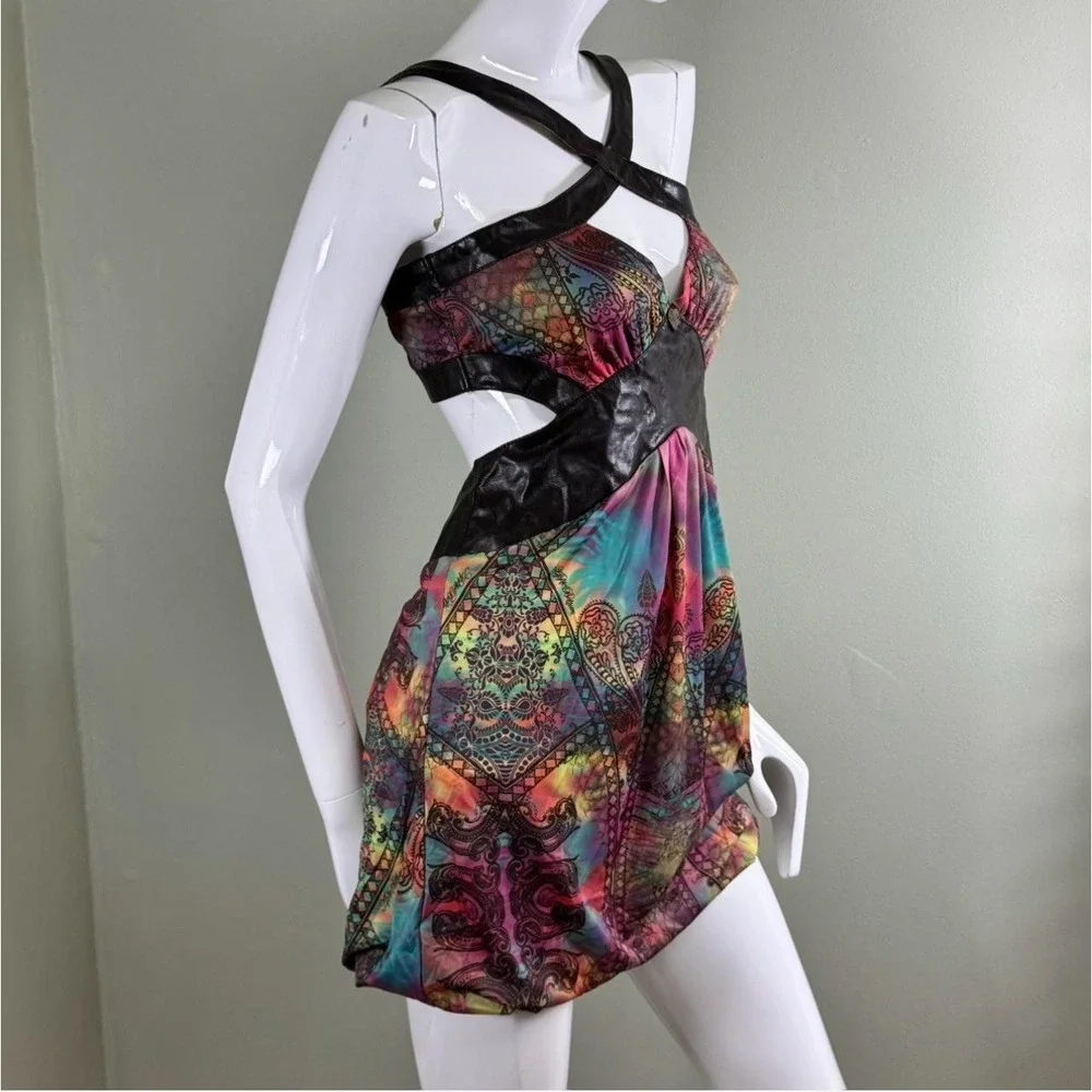 Vintage Apple Bottoms Cut-Out Mini Dress – Multicolor Paisley Bubble Hem Size M - Picture 2 of 6